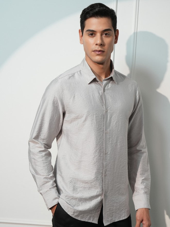 Highlander Men Grey Solid Slim Fit Casual Shirt - Grey - Image 6