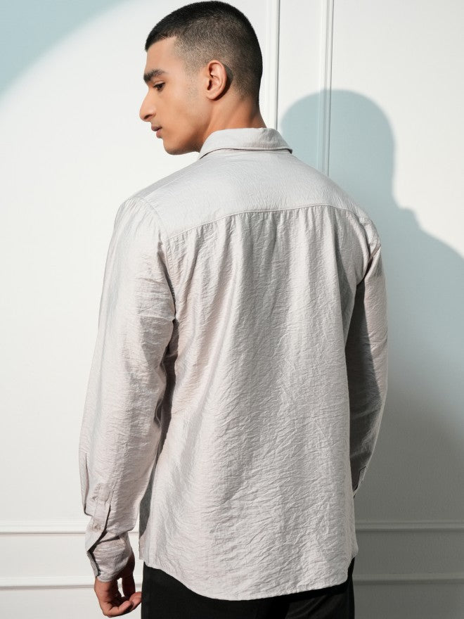 Highlander Men Grey Solid Slim Fit Casual Shirt - Grey - Image 3