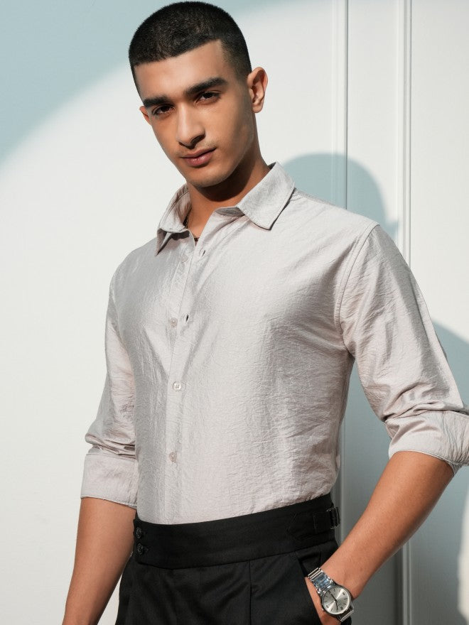 Highlander Men Grey Solid Slim Fit Casual Shirt - Grey - Image 4