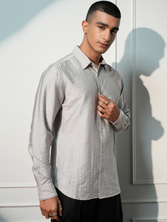 Highlander Men Grey Solid Slim Fit Casual Shirt - Grey - Image 6