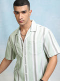 Highlader Men Green Striped Relaxed Fit Casual Shirt - Green - Image 1