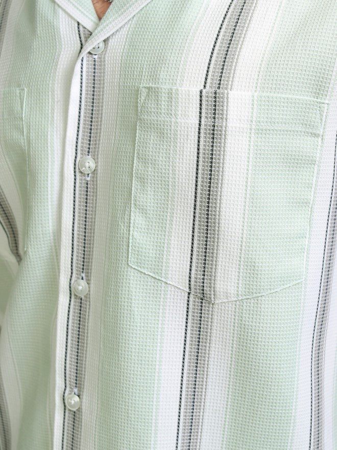 Highlader Men Green Striped Relaxed Fit Casual Shirt - Green - Image 7