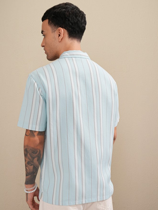 Highlander Men Blue Striped Relaxed Fit Casual Shirt - Blue - Image 3