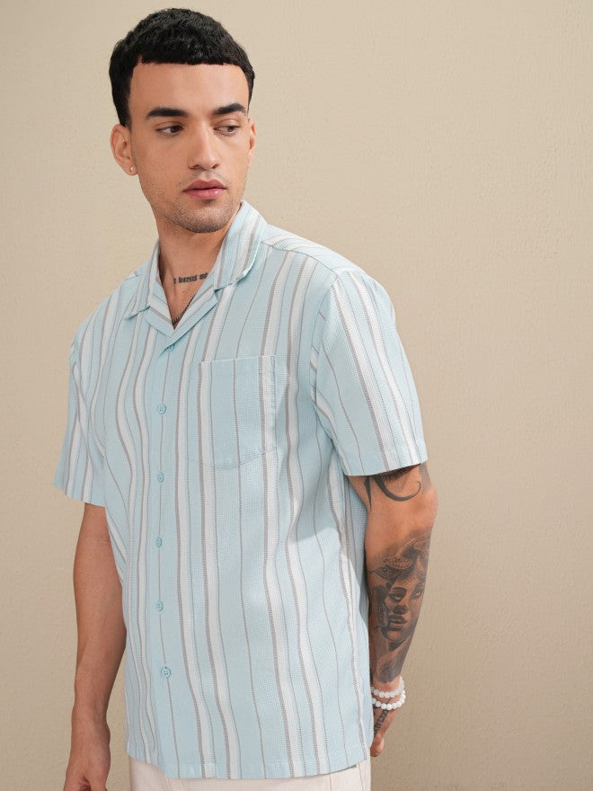 Highlander Men Blue Striped Relaxed Fit Casual Shirt - Blue - Image 4