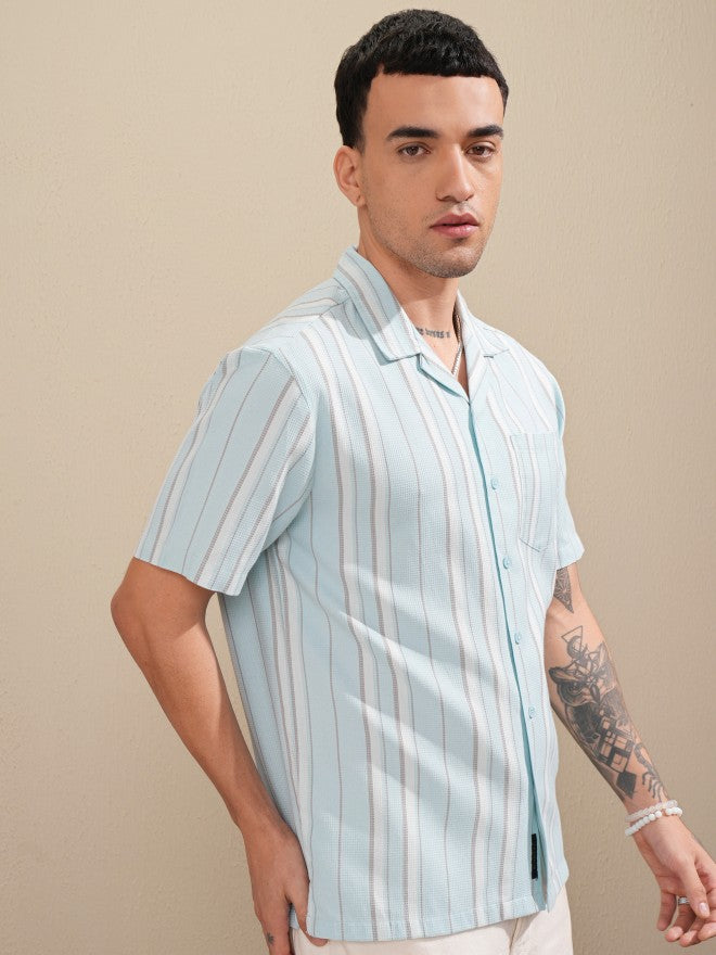 Highlander Men Blue Striped Relaxed Fit Casual Shirt - Blue - Image 6