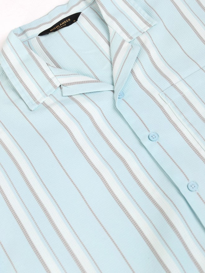 Highlander Men Blue Striped Relaxed Fit Casual Shirt - Blue - Image 7