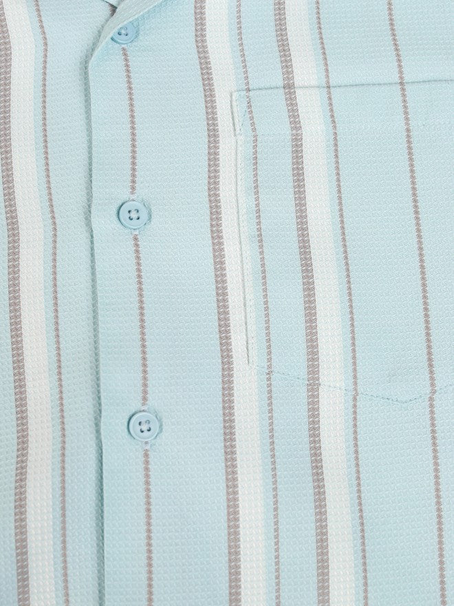 Highlander Men Blue Striped Relaxed Fit Casual Shirt - Blue - Image 8