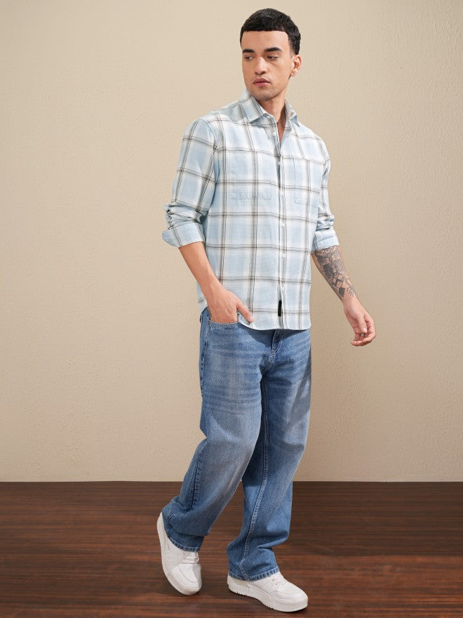 Highlander Men Blue Checked Relaxed Fit Casual Shirt - Blue - Image 2