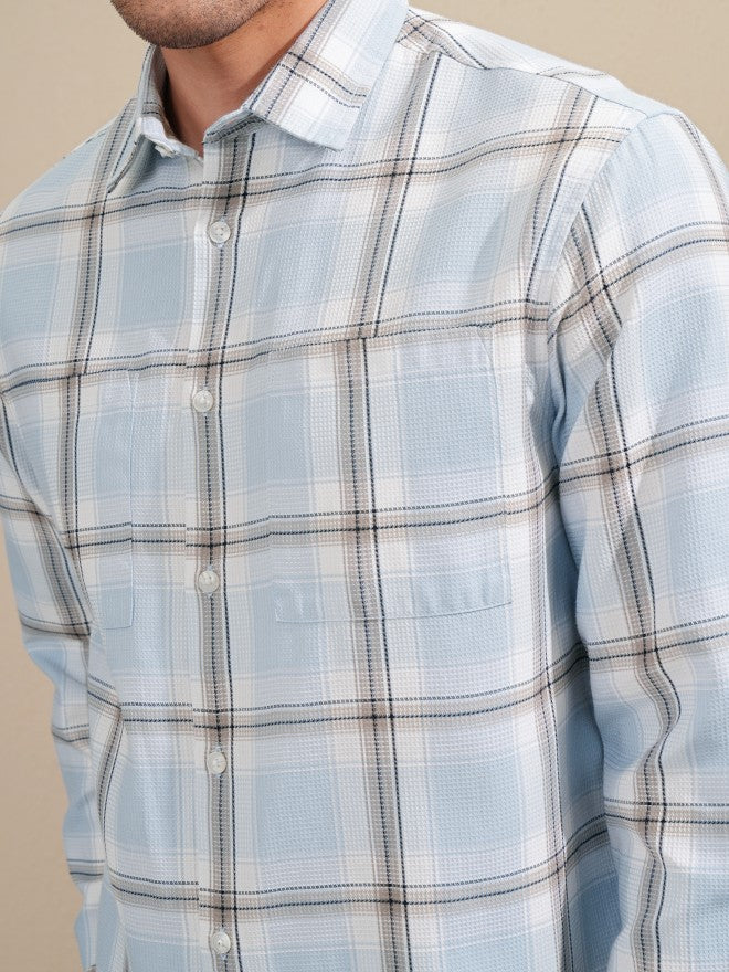 Highlander Men Blue Checked Relaxed Fit Casual Shirt - Blue - Image 5
