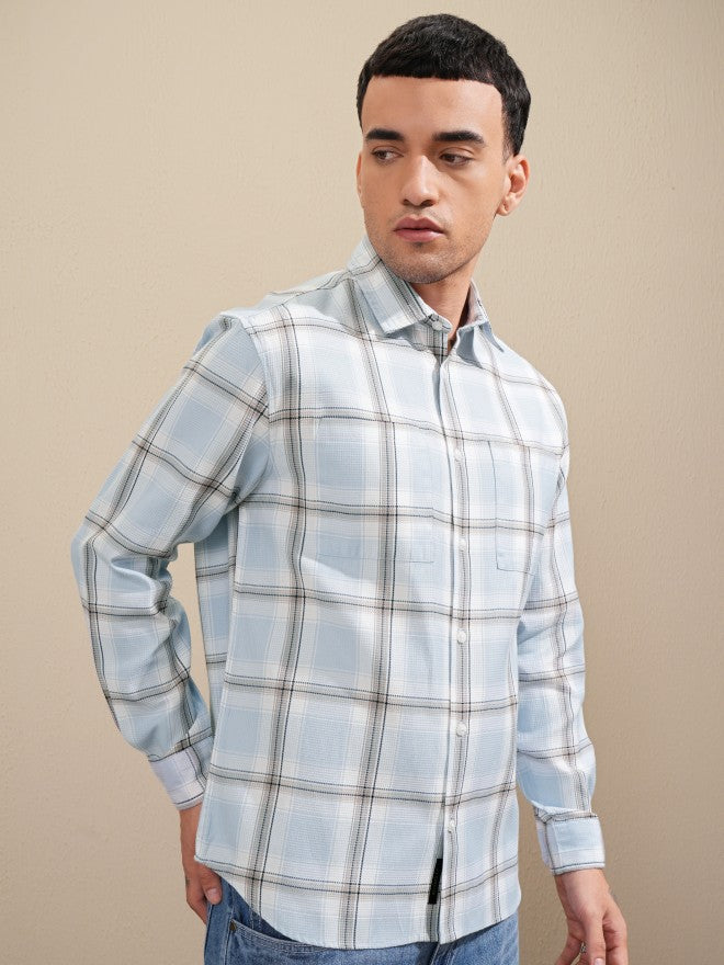 Highlander Men Blue Checked Relaxed Fit Casual Shirt - Blue - Image 6