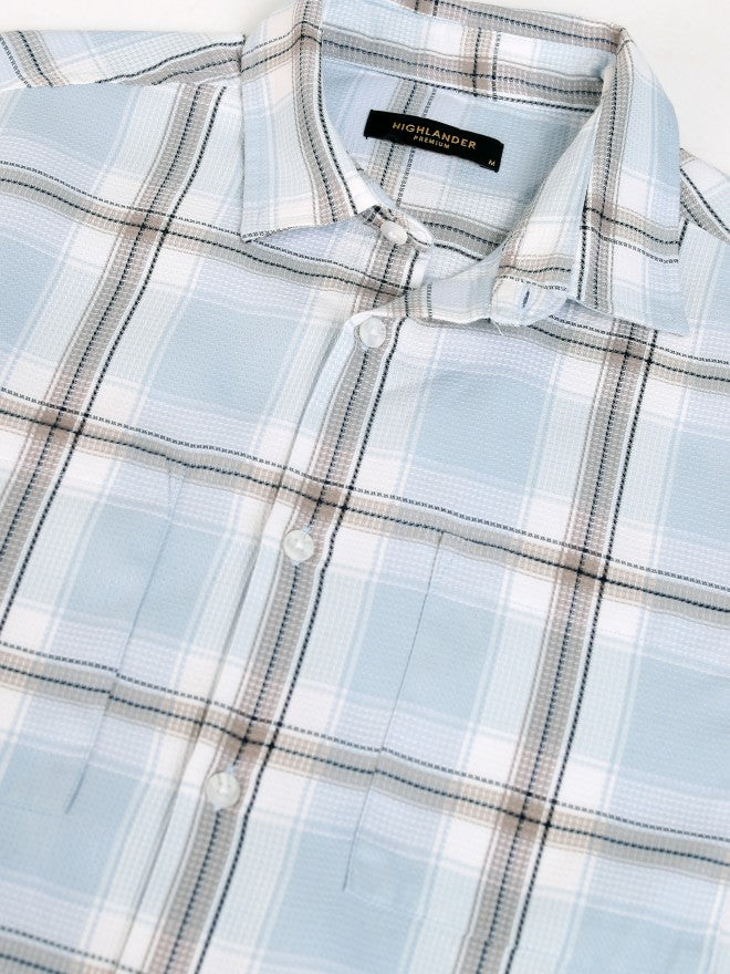 Highlander Men Blue Checked Relaxed Fit Casual Shirt - Blue - Image 8