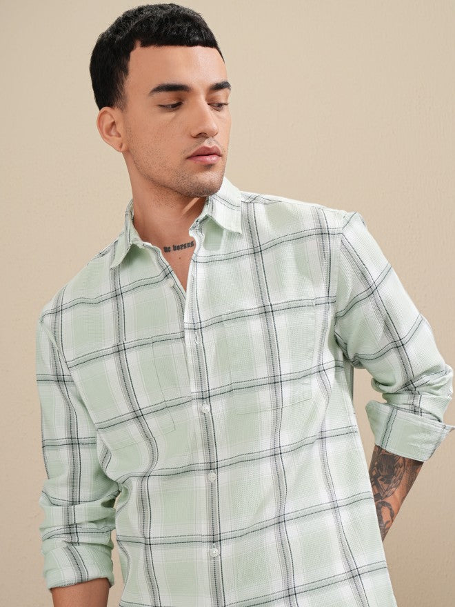 Highlander Men Green Checked Relaxed Fit Casual Shirt - Green - Image 1