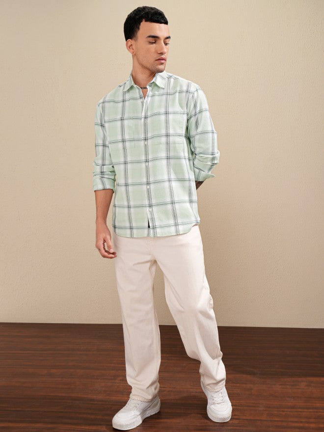 Highlander Men Green Checked Relaxed Fit Casual Shirt - Green - Image 2