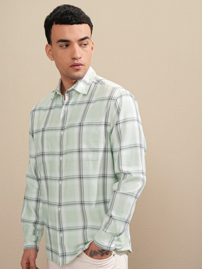 Highlander Men Green Checked Relaxed Fit Casual Shirt - Green - Image 4
