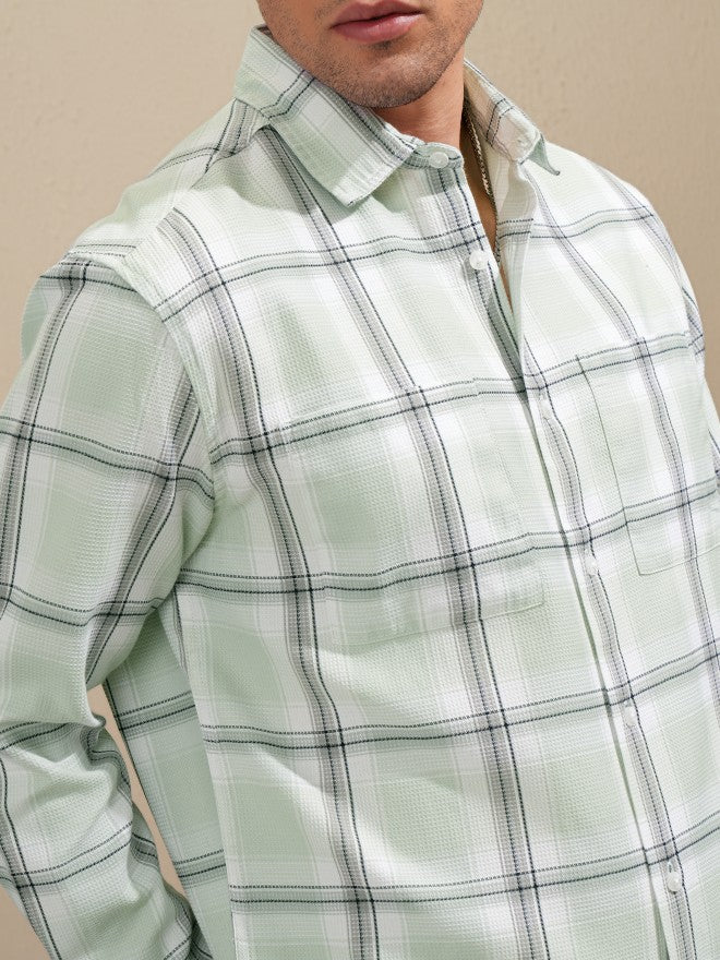 Highlander Men Green Checked Relaxed Fit Casual Shirt - Green - Image 5