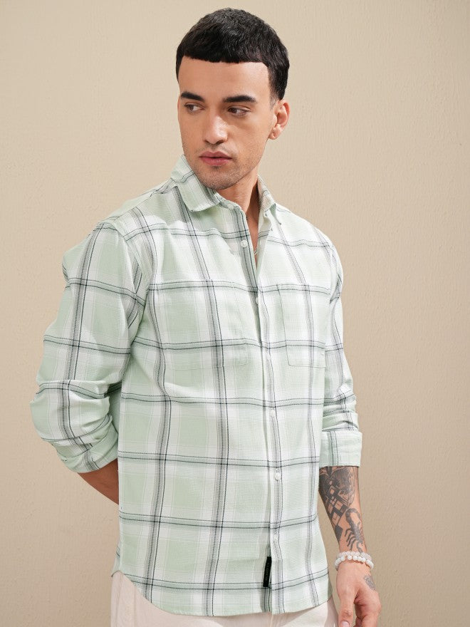 Highlander Men Green Checked Relaxed Fit Casual Shirt - Green - Image 6