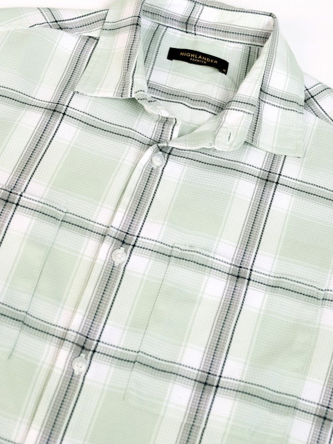 Highlander Men Green Checked Relaxed Fit Casual Shirt - Green - Image 7