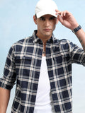 Highlander Men Navy Blue Checked Relaxed Fit Casual Shirt - Navy Blue - Image 1