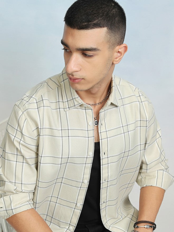 Highlader Men Beige Checked Relaxed Fit Casual Shirt - Beige - Image 1