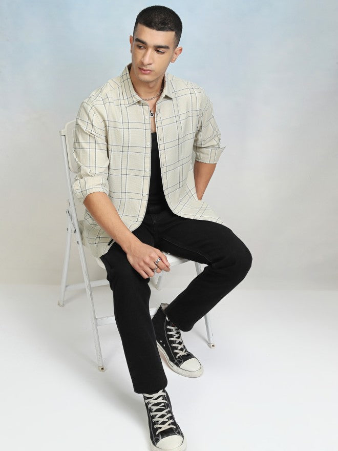 Highlader Men Beige Checked Relaxed Fit Casual Shirt - Beige - Image 2