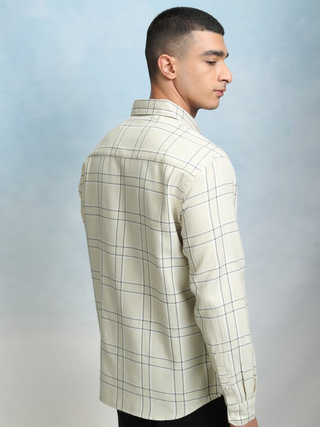 Highlader Men Beige Checked Relaxed Fit Casual Shirt - Beige - Image 3