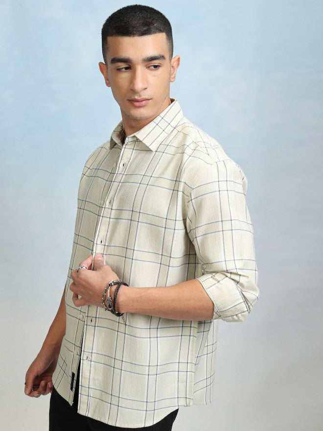 Highlader Men Beige Checked Relaxed Fit Casual Shirt - Beige - Image 4