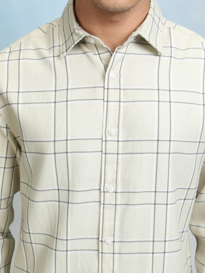 Highlader Men Beige Checked Relaxed Fit Casual Shirt - Beige - Image 5