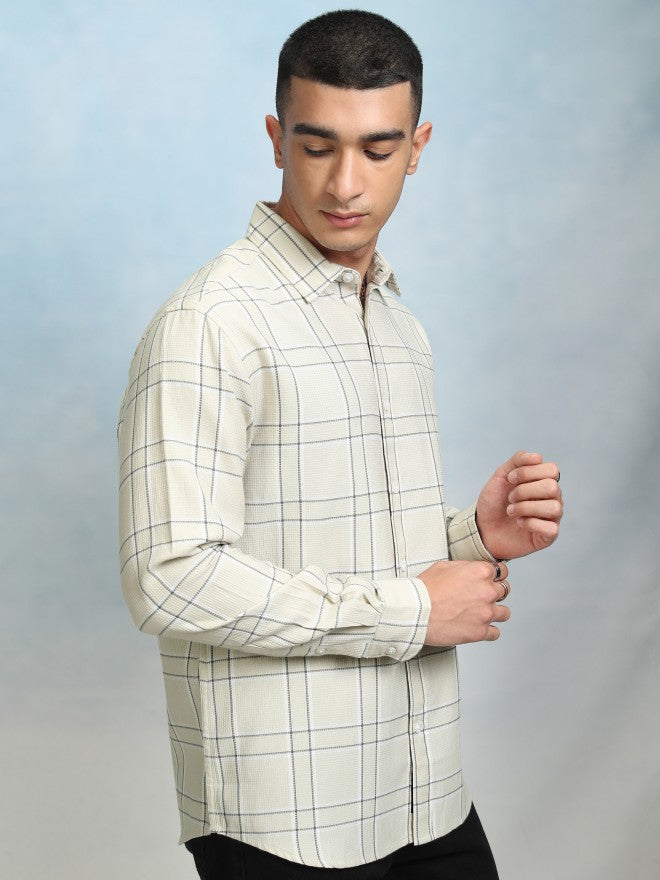 Highlader Men Beige Checked Relaxed Fit Casual Shirt - Beige - Image 6