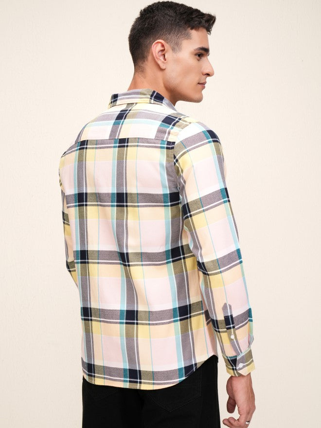 Highlander Men Peach Checked Regular Fit Casual Shirt - Peach - Image 3