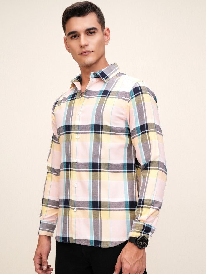 Highlander Men Peach Checked Regular Fit Casual Shirt - Peach - Image 4