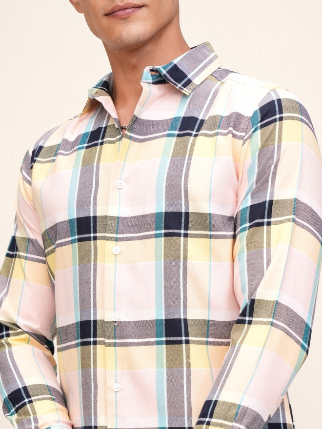 Highlander Men Peach Checked Regular Fit Casual Shirt - Peach - Image 5