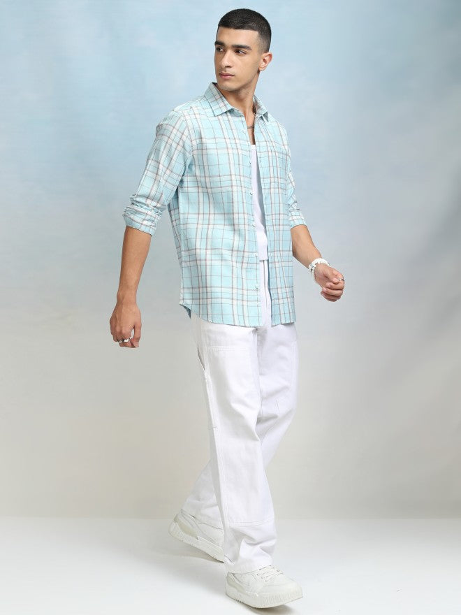 Highlader Men Blue Checked Regular Fit Casual Shirt - Blue - Image 2