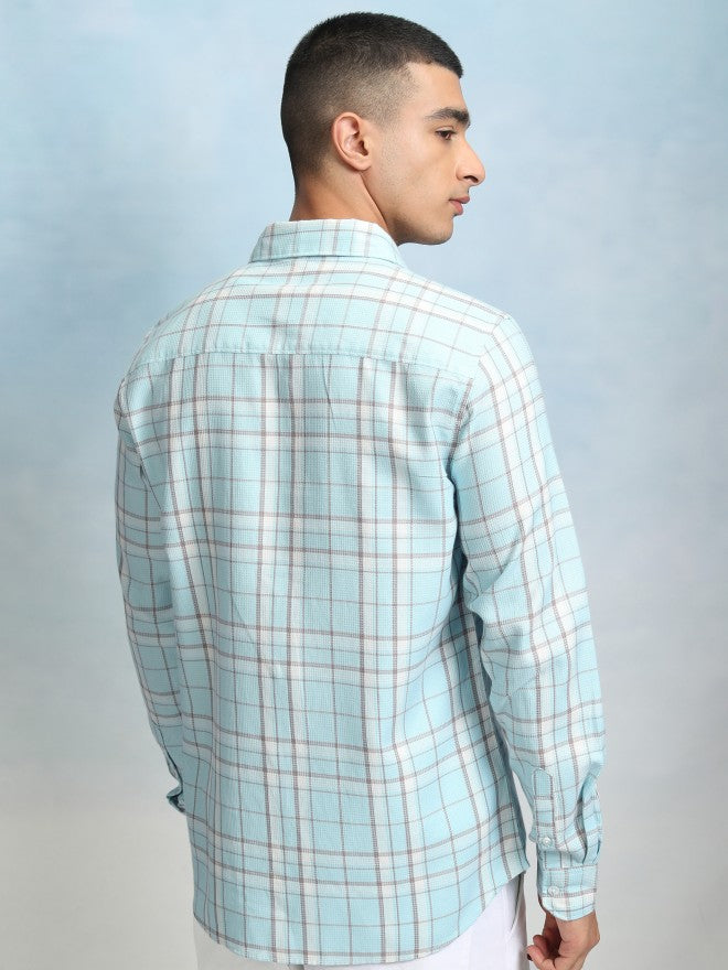 Highlader Men Blue Checked Regular Fit Casual Shirt - Blue - Image 3
