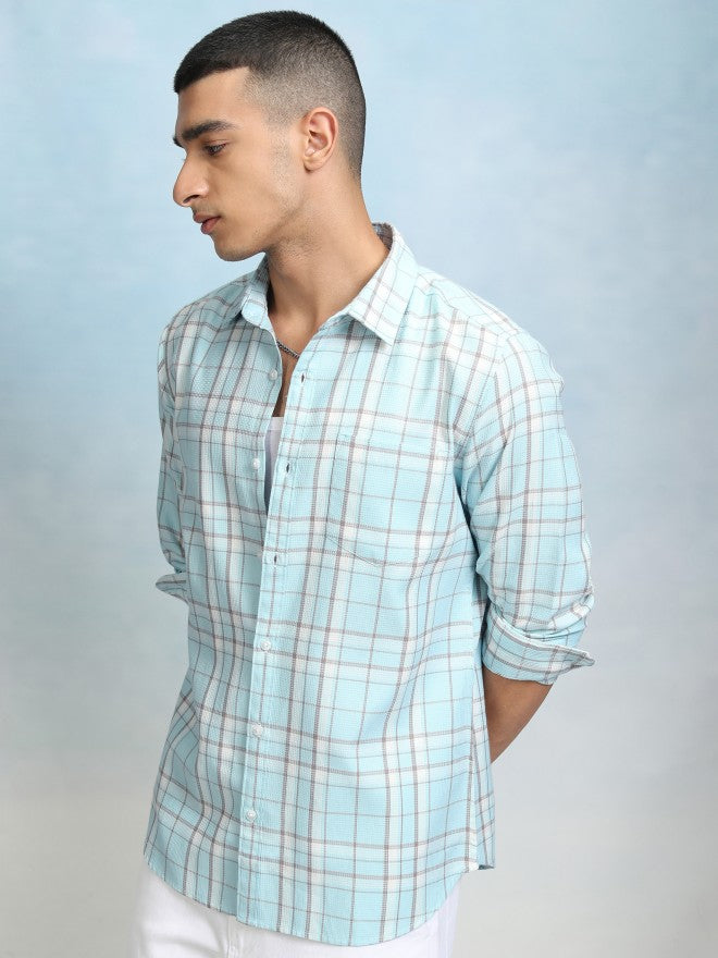 Highlader Men Blue Checked Regular Fit Casual Shirt - Blue - Image 4