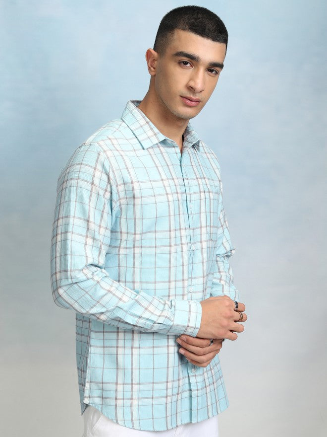 Highlader Men Blue Checked Regular Fit Casual Shirt - Blue - Image 6