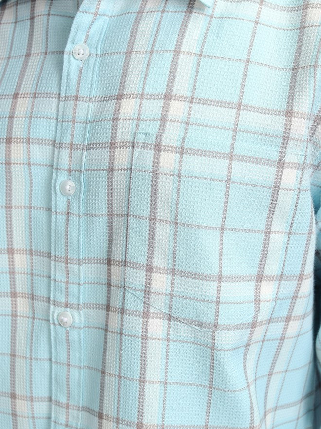 Highlader Men Blue Checked Regular Fit Casual Shirt - Blue - Image 7