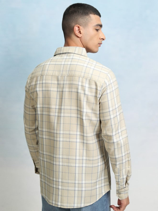 Highlader Men Beige Checked Regular Fit Casual Shirt - Beige - Image 3