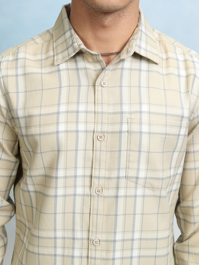 Highlader Men Beige Checked Regular Fit Casual Shirt - Beige - Image 5
