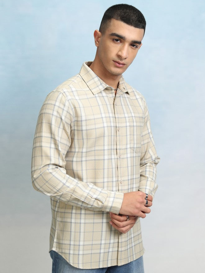 Highlader Men Beige Checked Regular Fit Casual Shirt - Beige - Image 6