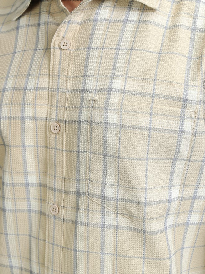 Highlader Men Beige Checked Regular Fit Casual Shirt - Beige - Image 8