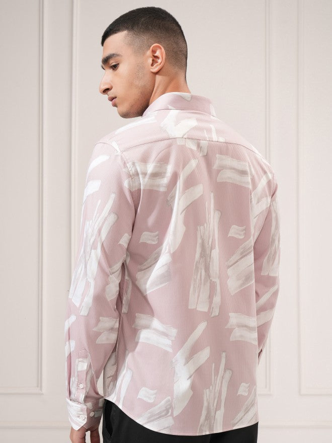 Highlander Men Pink Printed Slim Fit Casual Shirt - Pink - Image 3
