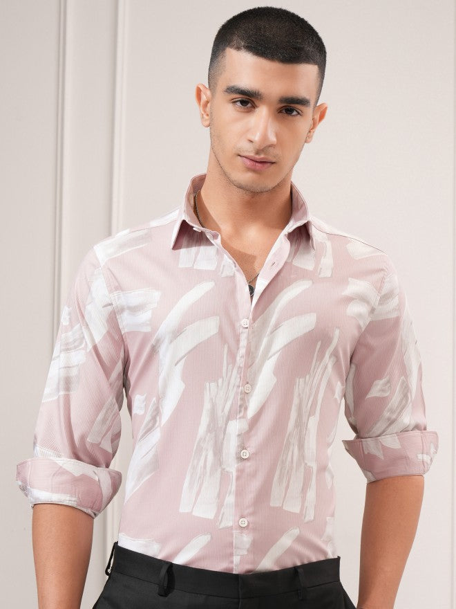 Highlander Men Pink Printed Slim Fit Casual Shirt - Pink - Image 4