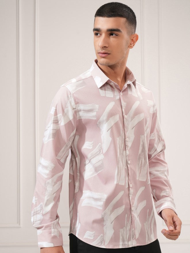 Highlander Men Pink Printed Slim Fit Casual Shirt - Pink - Image 6