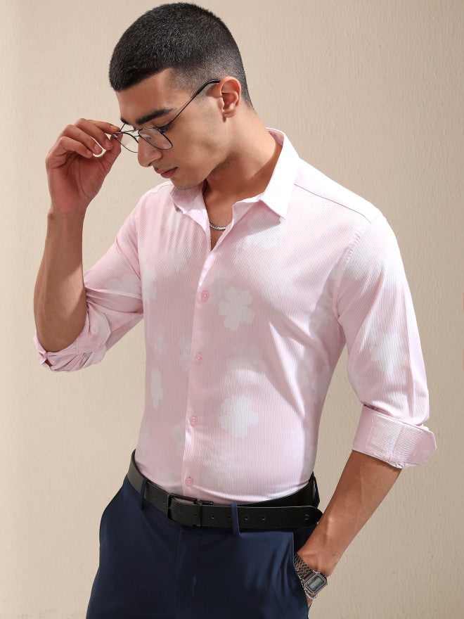 Highlander Men Pink Printed Slim Fit Casual Shirt - Pink - Image 4