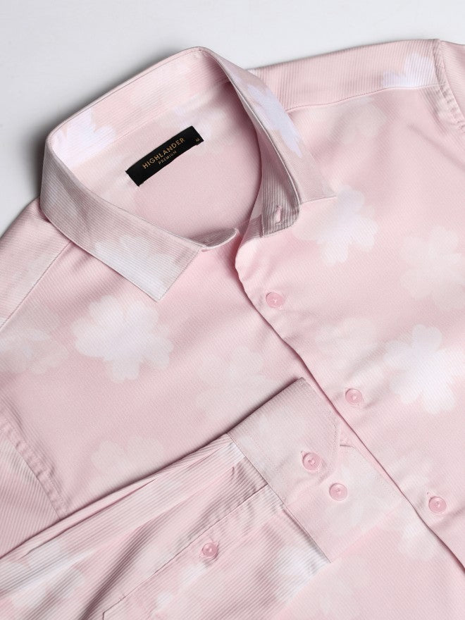 Highlander Men Pink Printed Slim Fit Casual Shirt - Pink - Image 7