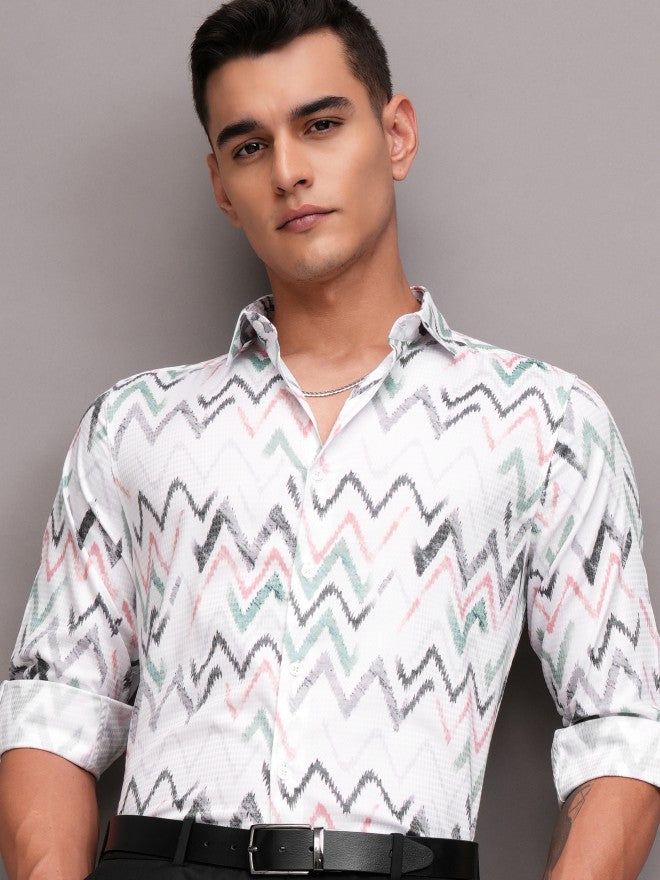 Highlander Men White Printed Slim Fit Casual Shirt - White - Image 1