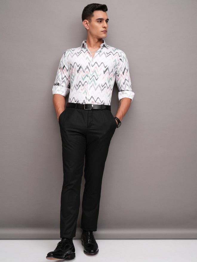 Highlander Men White Printed Slim Fit Casual Shirt - White - Image 2