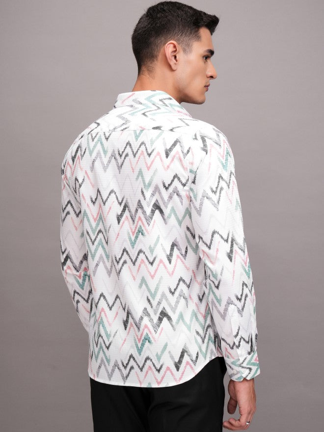 Highlander Men White Printed Slim Fit Casual Shirt - White - Image 3