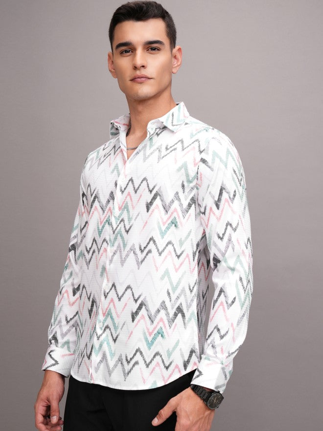 Highlander Men White Printed Slim Fit Casual Shirt - White - Image 4