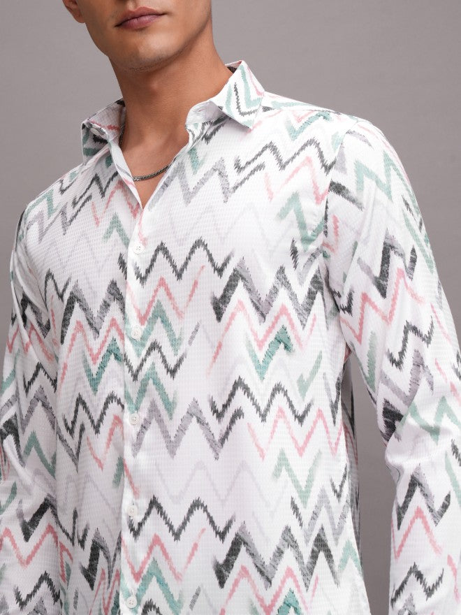 Highlander Men White Printed Slim Fit Casual Shirt - White - Image 5